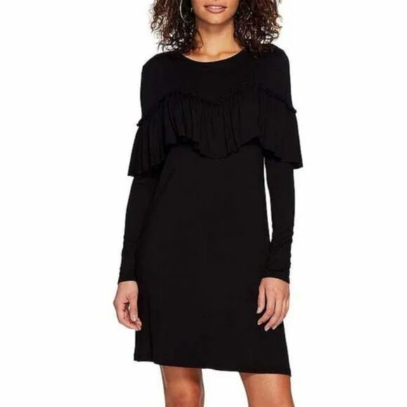Kensie Ruffled Black Long Sleeve Viscose Dress Medium NWT - Picture 1 of 4